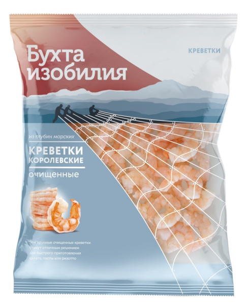 Креветка Бухта Изобилия очищенная королевская варено-мороженная 500г